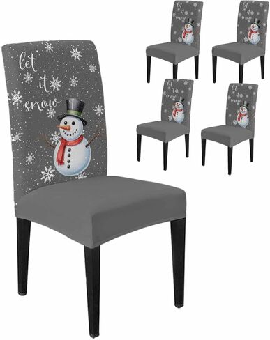 Savannan Merry Christmas Dining Chair Slipcover, Cartoon Snowman and Tree Red Black Plaid Stretch Covers Removable Parsons Protector for Kitchen Room Banquet Party, Set of 6 in Saudi Arabia