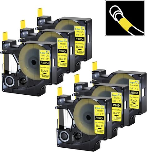 USUPERINK 10 عبوات 9 مم أنبوب انكماش حراري صناعي أبيض متوافق مع DYMO 18053 3/8 بوصة شريط ملصق أسود على أبيض للكابلات يستخدم مع صانع الملصقات الصناعية Rhino 3000 4200 5200 5000 6000 in Kuwait