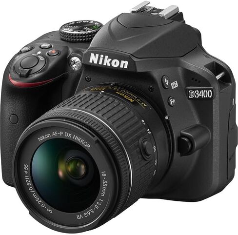 كاميرا نيكون D3400 DSLR مع عدسة AF-P DX NIKKOR مقاس 18-55 مم f/3.5-5.6G VR، مستشعر DX بدقة 24.2 ميجابكسل، حزمة كاملة الوضوح 1080 بكسل مع مجموعة تنظيف + بطاقة ذاكرة 64 جيجابايت + المزيد in Kuwait