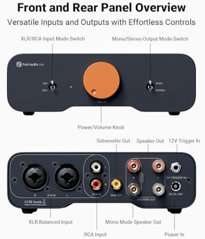 Fosi Audio ZA3 مضخم صوت استريو متوازن مكون صوتي منزلي صغير 2 قناة أحادية أمبير وصندوق X5 Phono Preamp للقرص الدوار، مضخم صوت منزلي صغير للقرص الدوار لخرطوشة MM وMC in Kuwait
