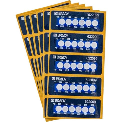Brady TIL-6-149C/300F 149C/300F Temperature-Indicating Label, Polyethylene Napthalate, 0.787" H x 2.205" W, White on Blue (Pack of 30) in Kuwait