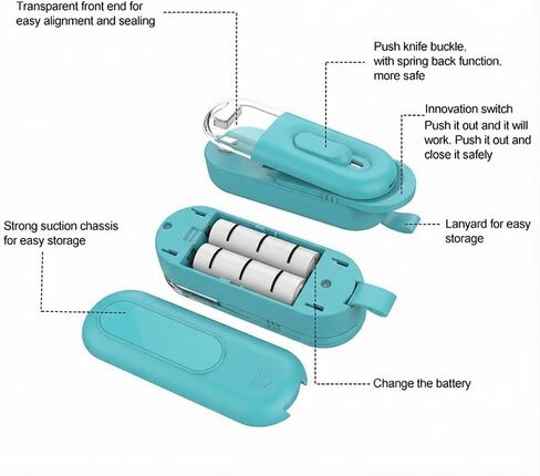 Mini Bag Sealer, 2 in 1 Mini Bag Sealer Heat Seal and Cutter, Portable Resealer Machine for Plastic Bags Food Storage Snacks Freshness (2xAA Batteries not Included) in Kuwait