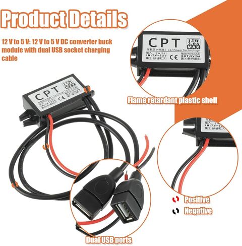 Converter Voltage 12V to 5V 3A 15W, Converter 12v to USB DC Reduced Voltage Regulator Car Power Adapter with Output Power Adapter in Kuwait