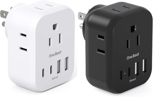 أساسيات سفينة الرحلات البحرية، موسع منافذ حائط متعدد المقابس مع 4 منافذ 4 USB (2 USB-C)، شريط طاقة معتمد من كروز، واقي غير قابل للارتفاع، محول قابس، أبيض + أسود in Kuwait