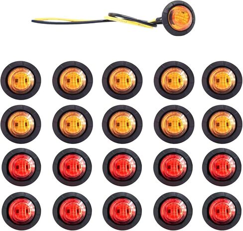 20pcs 3/4 Inch LED Marker Lights - 3rd Gen Round Mini Amber/Red Clearance Lights for Truck, Trailer, RV, Bus, Van, Boat, IP68 Waterproof, 12V DC in Saudi Arabia