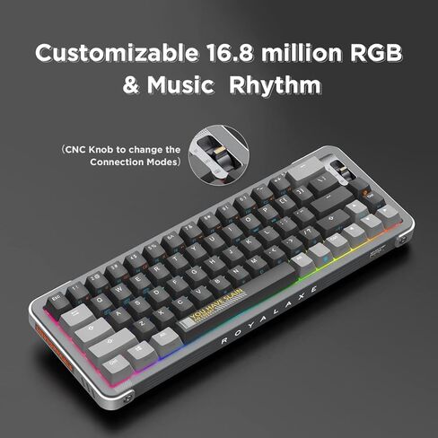 YUNZII Y68 65% لوحة مفاتيح ميكانيكية لاسلكية قابلة للتبديل السريع مع إضاءة خلفية RGB، أغطية مفاتيح PBT مزدوجة للاعبين/Mac/Win (Gateron Pro Brown، Y68 أسود) in Kuwait