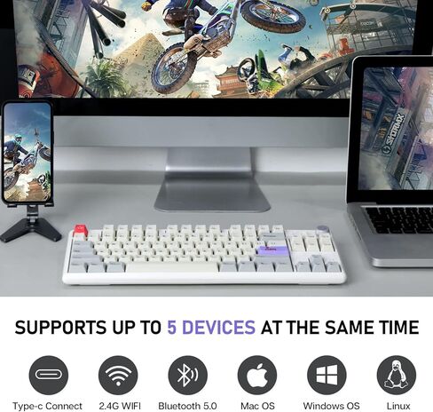 EPOMAKER CIDOO ABM084 TKL Hot Swap RGB 2.4Ghz/Bluetooth 5.0/Wired Mechanical Knob Keyboard NKRO with Poron Foam, 3000mAh Battery, Dye Subbed PBT Keycaps for E-Sport Win/Mac/Linux(Budgerigar Switch) in Kuwait