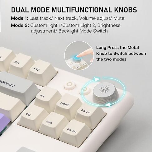 EPOMAKER CIDOO ABM084 TKL Hot Swap RGB 2.4Ghz/Bluetooth 5.0/Wired Mechanical Knob Keyboard NKRO with Poron Foam, 3000mAh Battery, Dye Subbed PBT Keycaps for E-Sport Win/Mac/Linux(Budgerigar Switch) in Kuwait