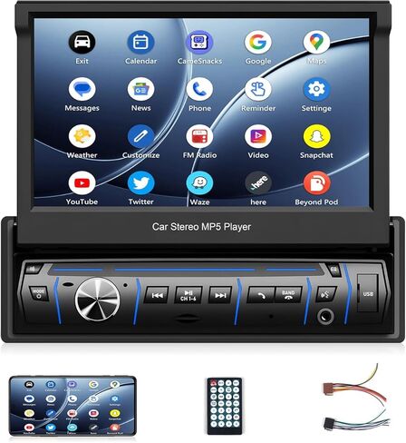 ستيريو سيارة 7 بوصة شاشة لمس واحدة Din راديو بلوتوث مع مشغل Carplay MP5 قابل للطي يدعم Mirrorlink مع شاشة لمس USB/AUX-in/SWC FM/EQ GPS in Kuwait