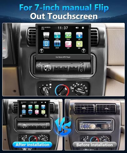 ستيريو سيارة 7 بوصة شاشة لمس واحدة Din راديو بلوتوث مع مشغل Carplay MP5 قابل للطي يدعم Mirrorlink مع شاشة لمس USB/AUX-in/SWC FM/EQ GPS in Kuwait