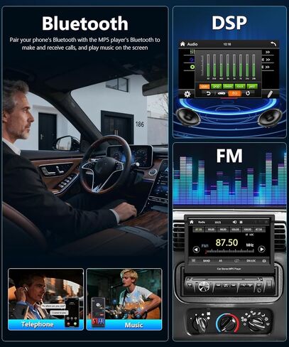 ستيريو سيارة 7 بوصة شاشة لمس واحدة Din راديو بلوتوث مع مشغل Carplay MP5 قابل للطي يدعم Mirrorlink مع شاشة لمس USB/AUX-in/SWC FM/EQ GPS in Kuwait