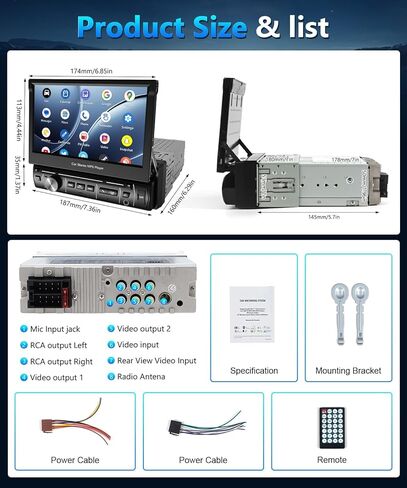 ستيريو سيارة 7 بوصة شاشة لمس واحدة Din راديو بلوتوث مع مشغل Carplay MP5 قابل للطي يدعم Mirrorlink مع شاشة لمس USB/AUX-in/SWC FM/EQ GPS in Kuwait