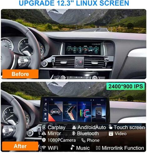12.3 بوصة سيارة ستيريو Carplay لسيارات BMW X3 X4 2013-2016 F25 F26 NBT، رقيقة جدًا 2400 * 900 IPS تعمل باللمس وراديو السيارة ونظام تحديد المواقع العالمي (GPS) تدعم OEM CarPlay Android Auto Bluetooth 1080P كاميرا الرؤية الخلفية in Kuwait