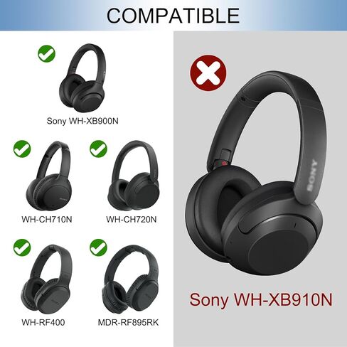 استبدال وسائد الأذن GEVO لسماعات Sony WH-XB900N/WH-CH710N/WH-CH720N/WH-RF400/MDR-RF895RK، وسائد الأذن مع إسفنج الذاكرة من جلد البروتين الناعم (أسود) in Kuwait