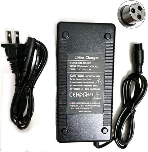 [Verified Fit] 3-Prong 60V Electric Scoote-r Charger, for Yume X11 Y11 M10, Kaabo Mantis 10, 10 Pro, V2/ VSETT 10+, 10+R/Apollo 60 V/Zero 10X and More 60V Devices 67.2V 3A, 2A in Kuwait