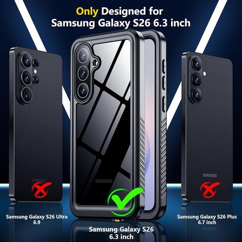 جراب SPIDERCASE مصمم لهاتف Samsung Galaxy S26 مقاوم للماء، واقي عدسة مدمج للشاشة والكاميرا [IP68 تحت الماء] [مقاوم للصدمات من الدرجة العسكرية] جراب هاتف لحماية الجسم بالكامل، أسود/شفاف in Kuwait