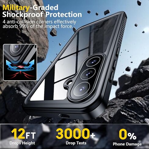 جراب SPIDERCASE مصمم لهاتف Samsung Galaxy S26 مقاوم للماء، واقي عدسة مدمج للشاشة والكاميرا [IP68 تحت الماء] [مقاوم للصدمات من الدرجة العسكرية] جراب هاتف لحماية الجسم بالكامل، أسود/شفاف in Kuwait