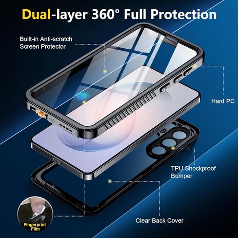 جراب SPIDERCASE مصمم لهاتف Samsung Galaxy S26 مقاوم للماء، واقي عدسة مدمج للشاشة والكاميرا [IP68 تحت الماء] [مقاوم للصدمات من الدرجة العسكرية] جراب هاتف لحماية الجسم بالكامل، أسود/شفاف in Kuwait
