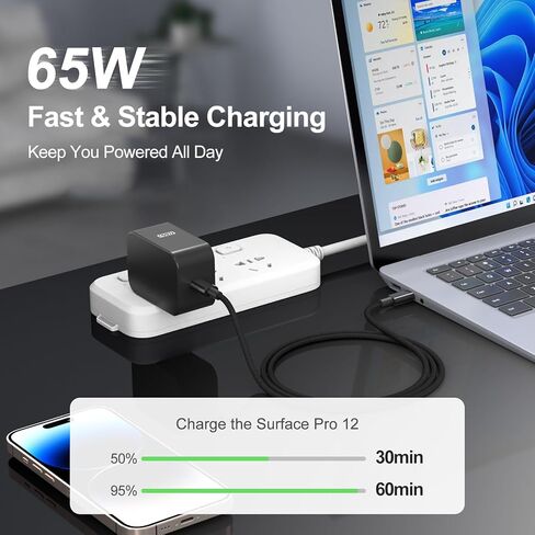 شاحن USB C Surface Pro بقدرة 65 وات متوافق مع Microsoft Surface Pro (2025) 12 11 10 9 8، Surface Pro 13 بوصة (OLED) Snapdragon X Elite، Surface Pro 2 في 1 كمبيوتر محمول/كمبيوتر لوحي 13 بوصة (2024) مساعد الطيار in Kuwait