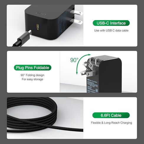 شاحن USB C Surface Pro بقدرة 65 وات متوافق مع Microsoft Surface Pro (2025) 12 11 10 9 8، Surface Pro 13 بوصة (OLED) Snapdragon X Elite، Surface Pro 2 في 1 كمبيوتر محمول/كمبيوتر لوحي 13 بوصة (2024) مساعد الطيار in Kuwait