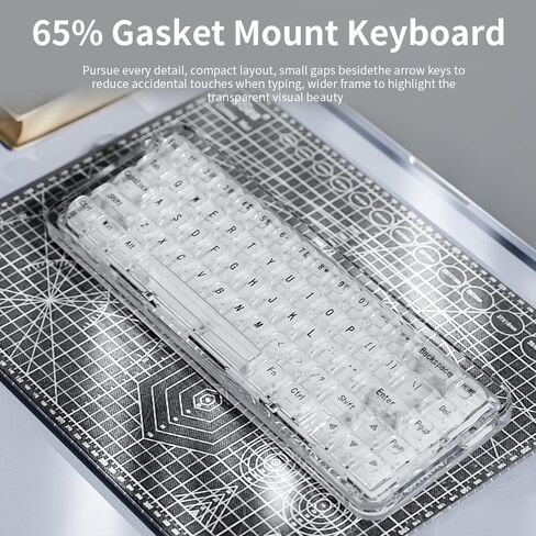 NACODEX 65% Transparent Crystal Acrylic Keyboard with Gasket Mount | ASA Profile PBT Keycaps | Smooth 38g MX Ice Sea Spirit Switch | 3750mAH RGB Hotswap Custom Keyboard (Crystal Transparent) in Kuwait