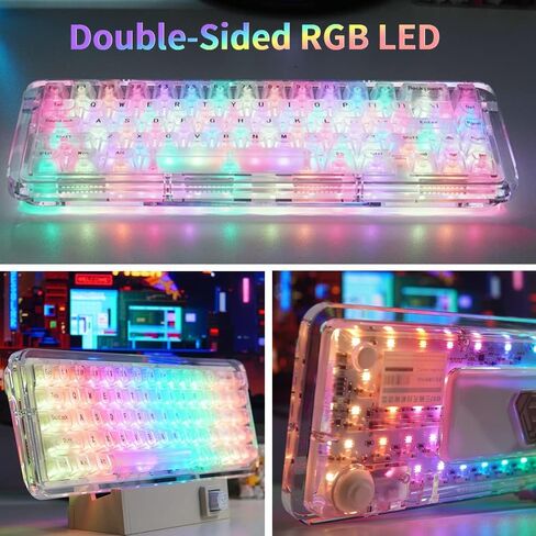 NACODEX 65% Transparent Crystal Acrylic Keyboard with Gasket Mount | ASA Profile PBT Keycaps | Smooth 38g MX Ice Sea Spirit Switch | 3750mAH RGB Hotswap Custom Keyboard (Crystal Transparent) in Kuwait