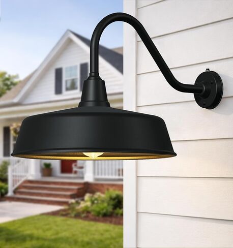 18 Inch Large Dusk to Dawn Outdoor Gooseneck Barn Lights, Classic Black Farmhouse Barn Porch Lights for Garages, Shops, Outdoor Sconces. in Kuwait