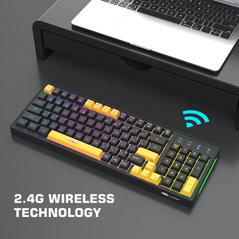 MageGee 96 Keys Wireless Keyboard,V520 RGB Backlit USB Wireless Gaming Keyboard,92% Layout Ergonomic Anti-Ghosting Computer Keyboards for Windows PC Games Work and Daily Use (Black Yellow Keycaps)… in Kuwait