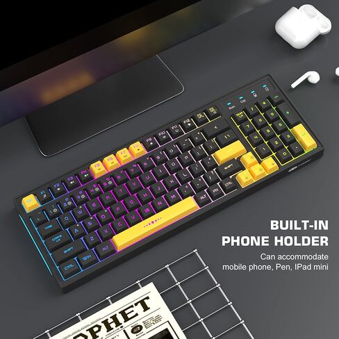 MageGee 96 Keys Wireless Keyboard,V520 RGB Backlit USB Wireless Gaming Keyboard,92% Layout Ergonomic Anti-Ghosting Computer Keyboards for Windows PC Games Work and Daily Use (Black Yellow Keycaps)… in Kuwait