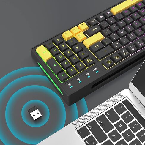 MageGee 96 Keys Wireless Keyboard,V520 RGB Backlit USB Wireless Gaming Keyboard,92% Layout Ergonomic Anti-Ghosting Computer Keyboards for Windows PC Games Work and Daily Use (Black Yellow Keycaps)… in Kuwait