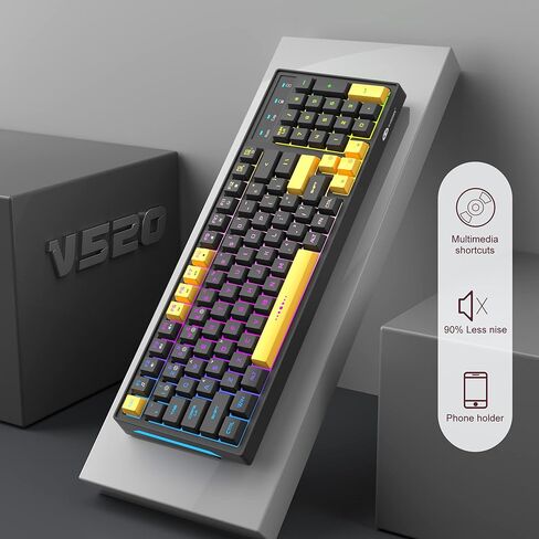 MageGee 96 Keys Wireless Keyboard,V520 RGB Backlit USB Wireless Gaming Keyboard,92% Layout Ergonomic Anti-Ghosting Computer Keyboards for Windows PC Games Work and Daily Use (Black Yellow Keycaps)… in Kuwait