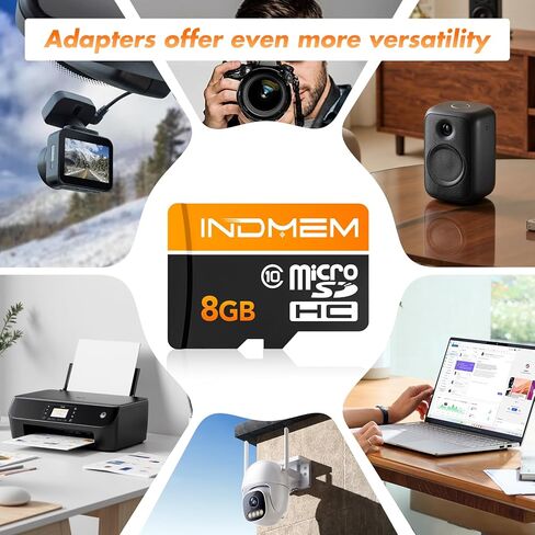 بطاقة Micro SD سعة 8 جيجابايت مكونة من 5 حزم مع محول SD وبطاقة TF عالية السرعة وبطاقة UHS-I C10 U1 Micro SD عالية الدقة للكمبيوتر اللوحي/الطائرة بدون طيار/الكاميرا/صوت السيارة/كاميرا الحركة in Kuwait