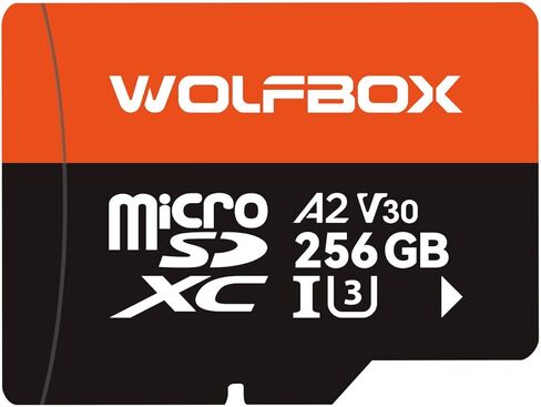 WOLFBOX 256GB MicroSD Card with SD Adapter, Up to 100MB/s, U3 A2 V30, High Speed Transfer, Supports 4K UHD Video Recording, Compatible with G840S / G930 / G900PRO / G900 Tripro Dash Cams in Kuwait