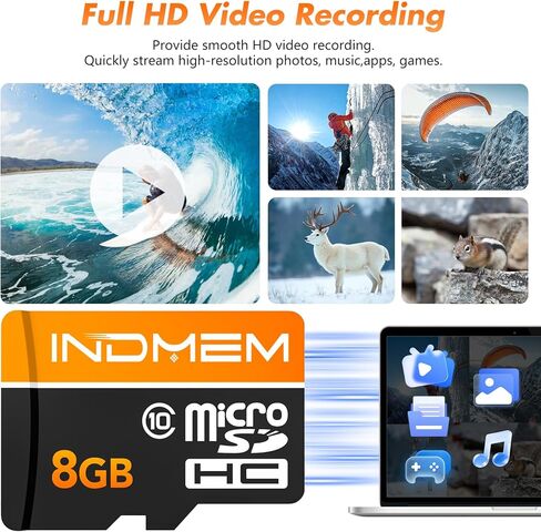 بطاقة Micro SD سعة 8 جيجابايت مع محول SD وبطاقة TF عالية السرعة وبطاقة UHS-I C10 U1 Micro SD عالية الدقة للكمبيوتر اللوحي/الطائرة بدون طيار/الكاميرا/صوت السيارة/كاميرا الحركة in Kuwait