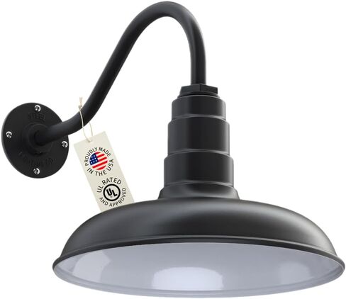 Steel Lighting Co. Topanga Barn Light | Outdoor Wall Mounted | Farmhouse Garage Light Made in America | 14 inch Dome | 16 inch Gooseneck | Matte Black Exterior/White Interior in Kuwait