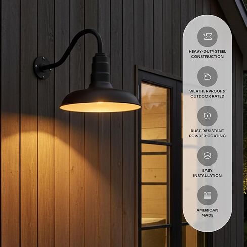 Steel Lighting Co. Topanga Barn Light | Outdoor Wall Mounted | Farmhouse Garage Light Made in America | 14 inch Dome | 16 inch Gooseneck | Matte Black Exterior/White Interior in Kuwait