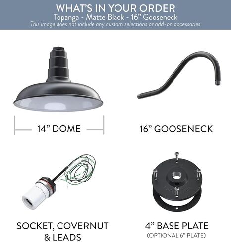 Steel Lighting Co. Topanga Barn Light | Outdoor Wall Mounted | Farmhouse Garage Light Made in America | 14 inch Dome | 16 inch Gooseneck | Matte Black Exterior/White Interior in Kuwait