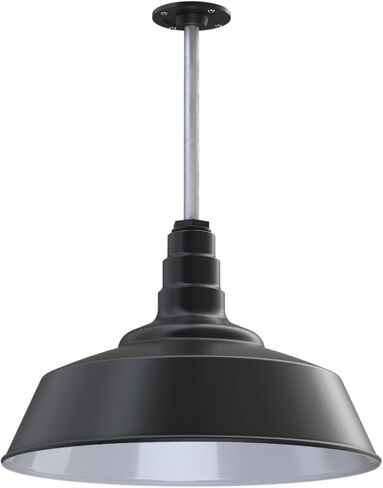 Steel Lighting Co. Manhattan Warehouse Light | Ceiling Mounted Pendant | 20 inch Dome | 12 inch Stem | Large Steel Barn Light Made in America | Matte Black Exterior/White Interior in Kuwait