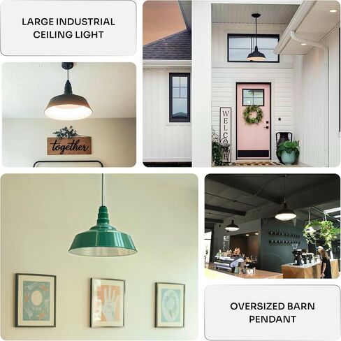Steel Lighting Co. Manhattan Warehouse Light | Ceiling Mounted Pendant | 20 inch Dome | 12 inch Stem | Large Steel Barn Light Made in America | Matte Black Exterior/White Interior in Kuwait