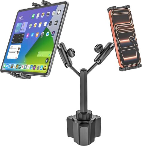 حامل أكواب iPad مزدوج للكمبيوتر اللوحي والهاتف، حامل أكواب معدني شديد التحمل للسيارة والشاحنة، حامل أكواب مزدوج لجهاز iPad Pro Air Mini، iPhone، Z Fold، جهاز 4-13 بوصة in Kuwait