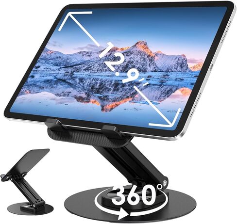 LENTION Adjustable iPad Stand for Desk, Ultra Slim Foldable 360° Rotation Tablet Holder with Metal Base, Portable Stand for iPad Pro, iPad Air, iPad mini, iPhone, Kindle, Home Office Travel Accessory in Kuwait