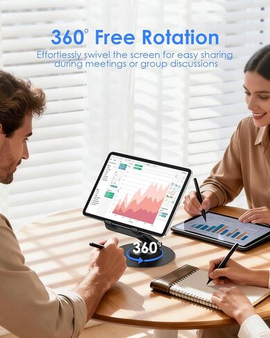 LENTION Adjustable iPad Stand for Desk, Ultra Slim Foldable 360° Rotation Tablet Holder with Metal Base, Portable Stand for iPad Pro, iPad Air, iPad mini, iPhone, Kindle, Home Office Travel Accessory in Kuwait