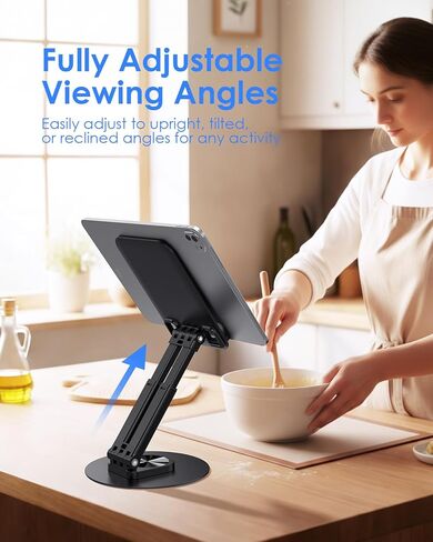 LENTION Adjustable iPad Stand for Desk, Ultra Slim Foldable 360° Rotation Tablet Holder with Metal Base, Portable Stand for iPad Pro, iPad Air, iPad mini, iPhone, Kindle, Home Office Travel Accessory in Kuwait