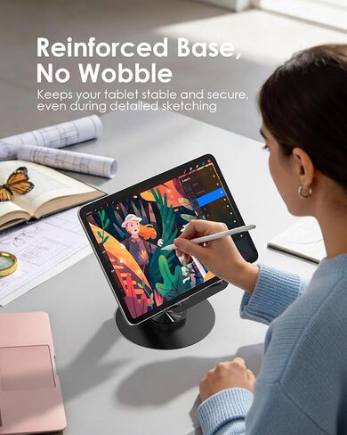 LENTION Adjustable iPad Stand for Desk, Ultra Slim Foldable 360° Rotation Tablet Holder with Metal Base, Portable Stand for iPad Pro, iPad Air, iPad mini, iPhone, Kindle, Home Office Travel Accessory in Kuwait
