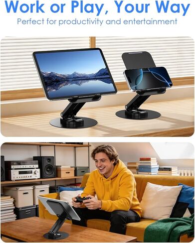 LENTION Adjustable iPad Stand for Desk, Ultra Slim Foldable 360° Rotation Tablet Holder with Metal Base, Portable Stand for iPad Pro, iPad Air, iPad mini, iPhone, Kindle, Home Office Travel Accessory in Kuwait