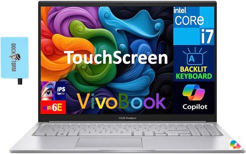 كمبيوتر محمول ASUS Vivobook 15 للأعمال، شاشة لمس IPS FHD مقاس 15.6 بوصة (1920 × 1080) (Intel Core 7 150U (Beats i7-1355U)، ذاكرة الوصول العشوائي 16 جيجابايت، 1 تيرابايت SSD، BT 5.1، كاميرا ويب عالية الدقة، WiFi 6، Win 11 Pro) مع موزع USB Dockztorm in Kuwait