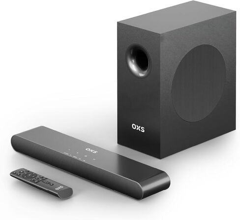 شريط صوت OXS S21 2.1 قناة مع مضخم صوت، صوت دقيق مع صوت جهير عميق، طاقة 240 وات، 3 أوضاع EQ، للمسرح المنزلي/الموسيقى/الألعاب، للتلفزيون، الكمبيوتر الشخصي، Xbox، PS4/5، الهاتف، مضغوط للغاية، إعداد بسيط، أسود in Kuwait