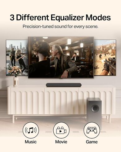 شريط صوت OXS S21 2.1 قناة مع مضخم صوت، صوت دقيق مع صوت جهير عميق، طاقة 240 وات، 3 أوضاع EQ، للمسرح المنزلي/الموسيقى/الألعاب، للتلفزيون، الكمبيوتر الشخصي، Xbox، PS4/5، الهاتف، مضغوط للغاية، إعداد بسيط، أسود in Kuwait