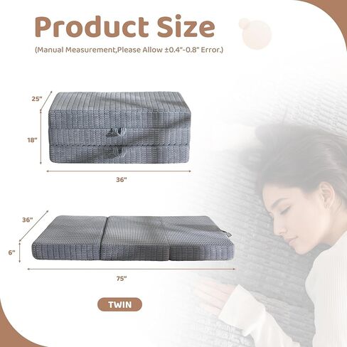 BYBYME Memory Foam Tri-Folding Mattress, 6 Inch Gel Folding Mattress Topper, Foldable Soft Guest Bed Camping Pad, with Washable Cover in Kuwait