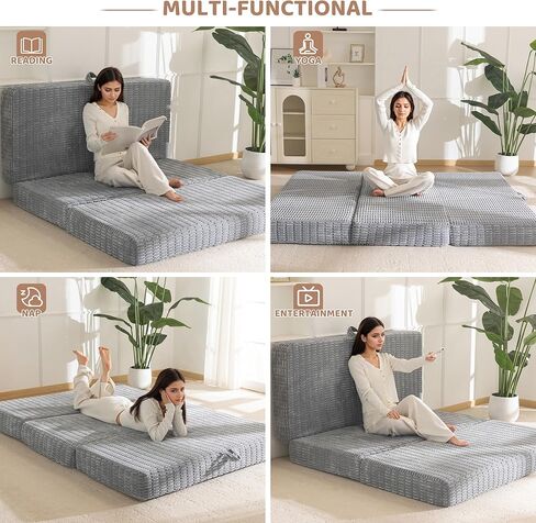 BYBYME Memory Foam Tri-Folding Mattress, 6 Inch Gel Folding Mattress Topper, Foldable Soft Guest Bed Camping Pad, with Washable Cover in Kuwait